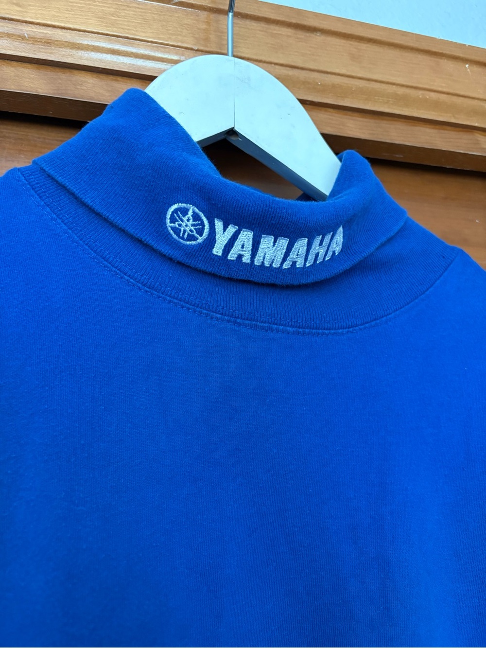 Vintage Yamaha Motorcycle Turtleneck Embroidered Logo Blue USA Made Size XL
